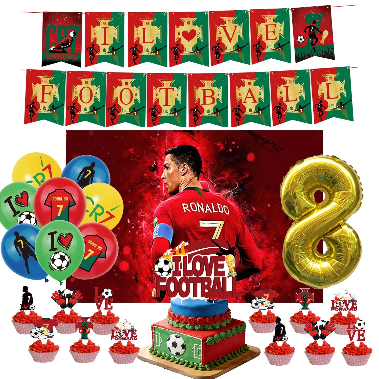 Football Player Theme Party Decoration Soccer Cr&7 Superstar Party Supplies Plate Cup Balloon Banner Paper Backdrop Party Gift