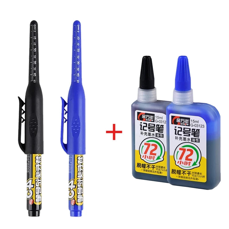 45mm Waterproof Deep Hole Marker Pens Long Nib Head Carpenter Pen Black/Blue/Red Ink for Multi-Purpose Woodworking Hand Tools