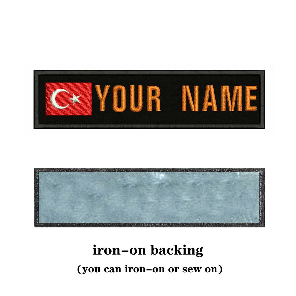Turkish Flag Turkey 10X2.5cm Embroidery Custom Name Text Patch Stripes Badge Iron On Or  Patches