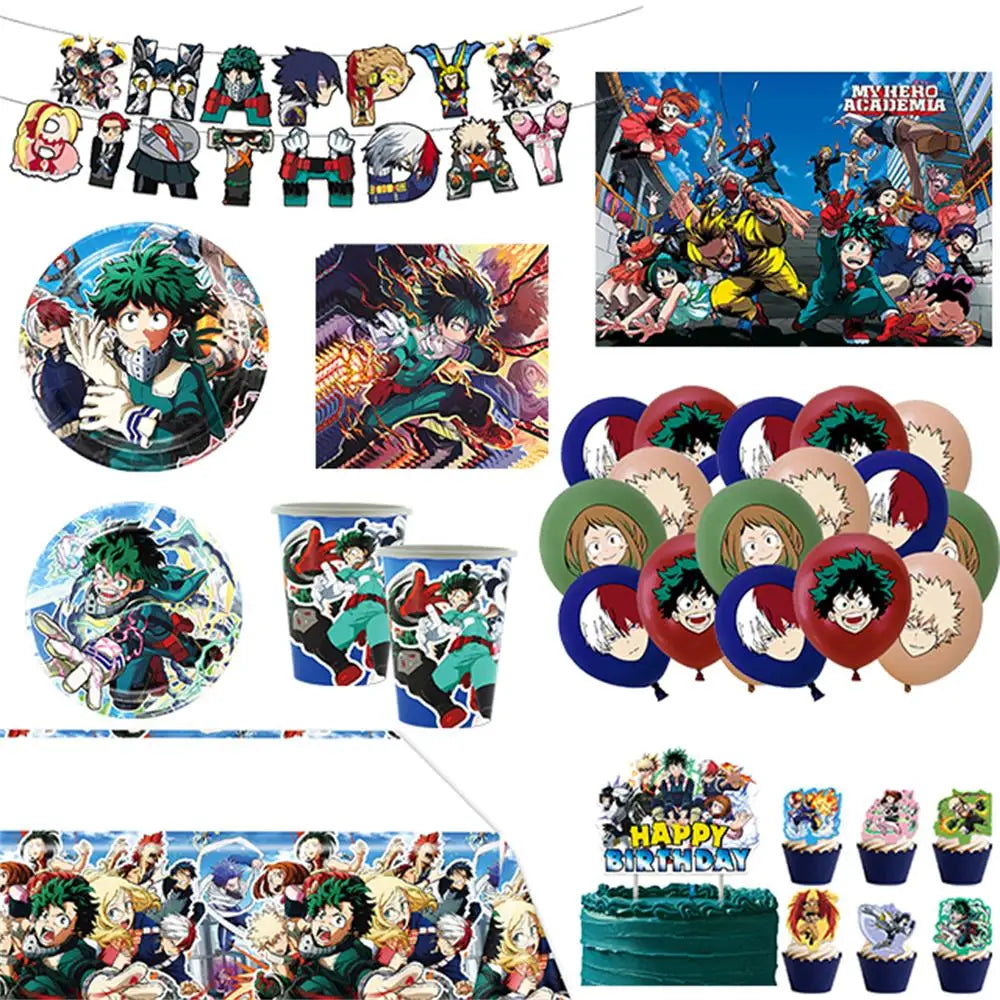 My Hero Academy Birthday Party Decoration Disposable Tableware Cup Tablecloth Balloon Backdrop Cake Topper Baby Shower Supplies