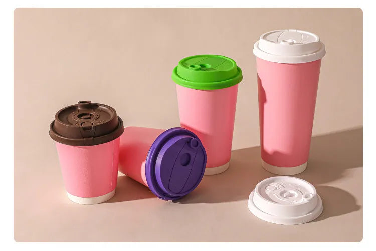 Disposable Milk Tea Coffee Hot Drink Paper Cup Pink Thickened Hollow Beverage Shop Takeaway Packaging Disposable Cups 100pcs