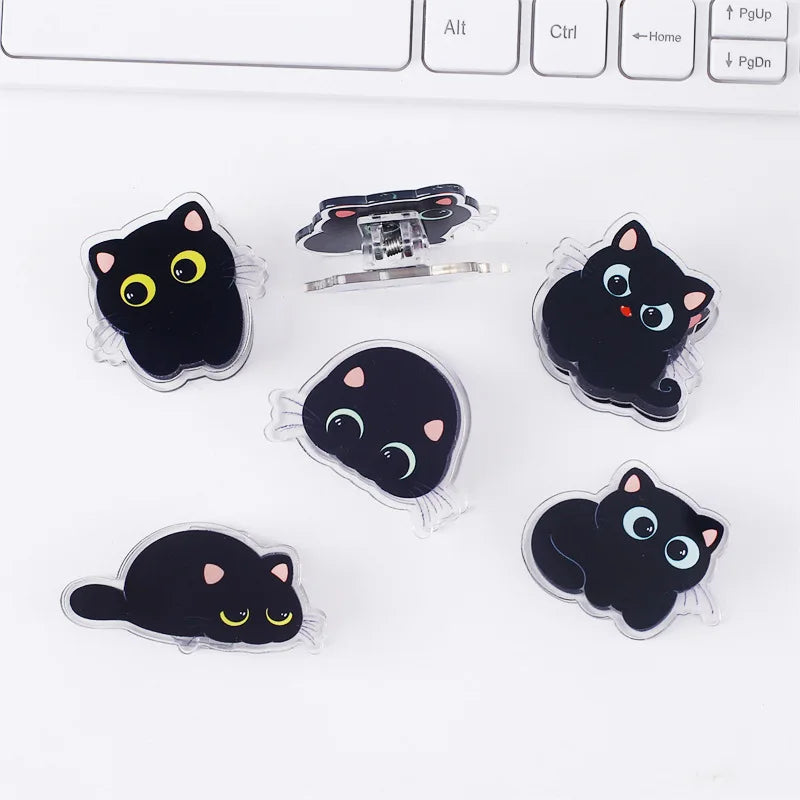 7 pcs Cute cartoon black cat clip acrylic double-sided high-definition pattern paper clip stationery supplies