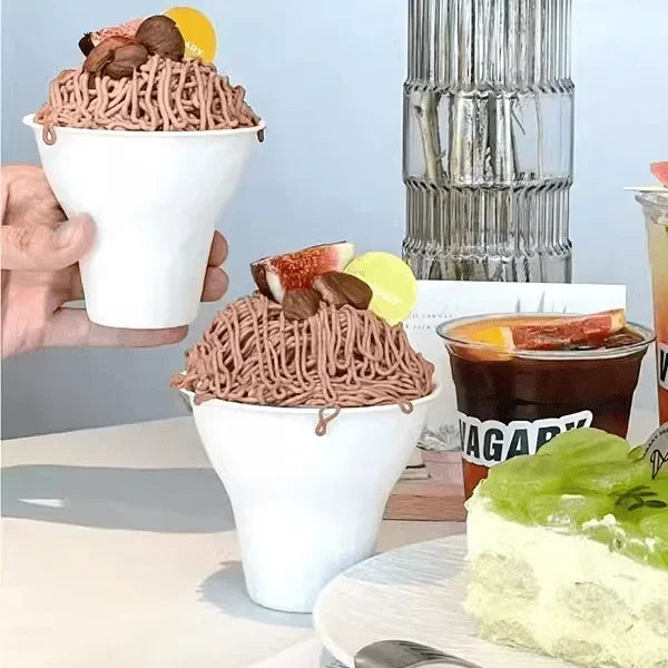 50pcs Disposable Biodegradable Paper Cup 300ml Ice Cream Tiramisu Handheld Cup with Lid White Eco-friendly Dessert Packaging Mug