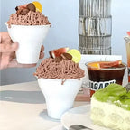 50pcs Disposable Biodegradable Paper Cup 300ml Ice Cream Tiramisu Handheld Cup with Lid White Eco-friendly Dessert Packaging Mug