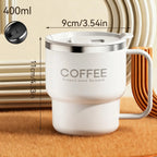WORTHBUY 304 Stainless Steel Double Wall Insulated Coffee Cup With Handle Portable Students Leak-proof Water Cup Milk Coffee Mug