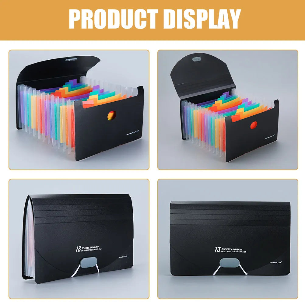 A6 Expanding Receipt Organizer Folder 13 Compartments Handheld Accordion File Holder Three Side Seal Document Storage