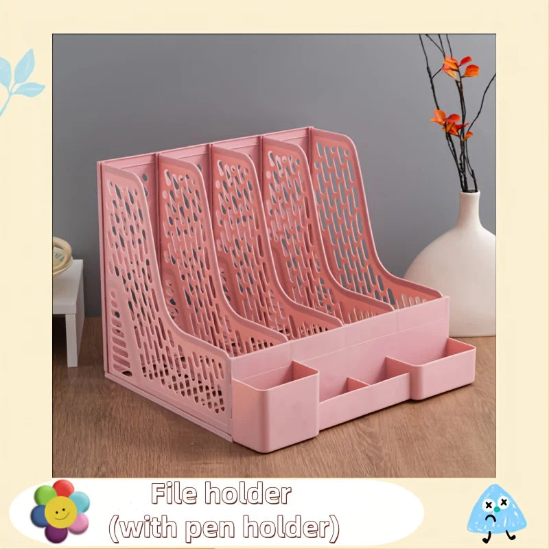 Multi-Layer A4 Document Holder Rack, PP Material Desk Organizer with Storage Box and Bookshelf for Office Supplies, File Rack