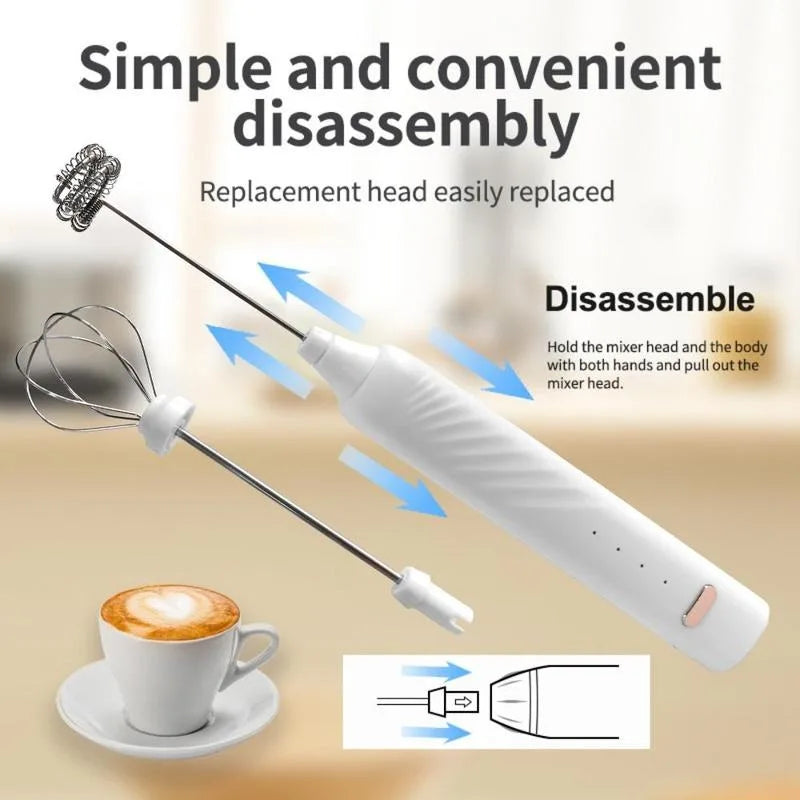 OCOOSO 2 in 1 Electric Milk Frother Rechargeable Coffee Milk Frother 3 Speed Adjustable Milk Frother Handheld Electric Dual Head