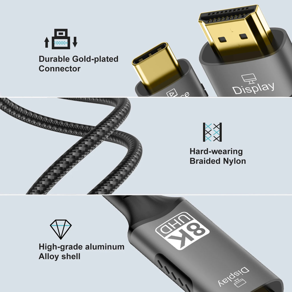 8K USB C to HDMI 2.1 Cable Adapter  8K60Hz Type C to HDMI Cable for Thunderbolt 3 Compatible with MacBook Pro  IPad pro  Laptop