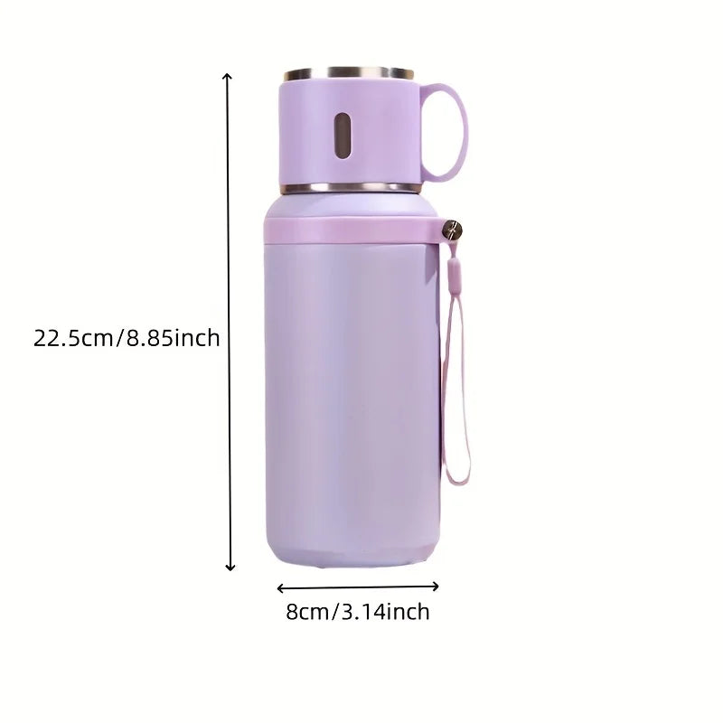 316 Stainless Steel Insulated Water Bottle with Cup Portable Vacuum Flask for Outdoor Activities Handheld Tumbler Keep 24Hr Cold