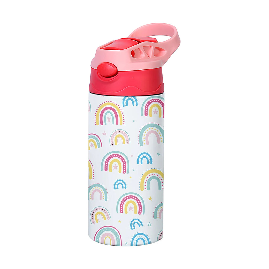 350ml Cartoon Pattern Vacuum Cup Kids Insulated Water Bottle Cute Animal Straw Thermos Mug Handheld Kettle for Outdoor School