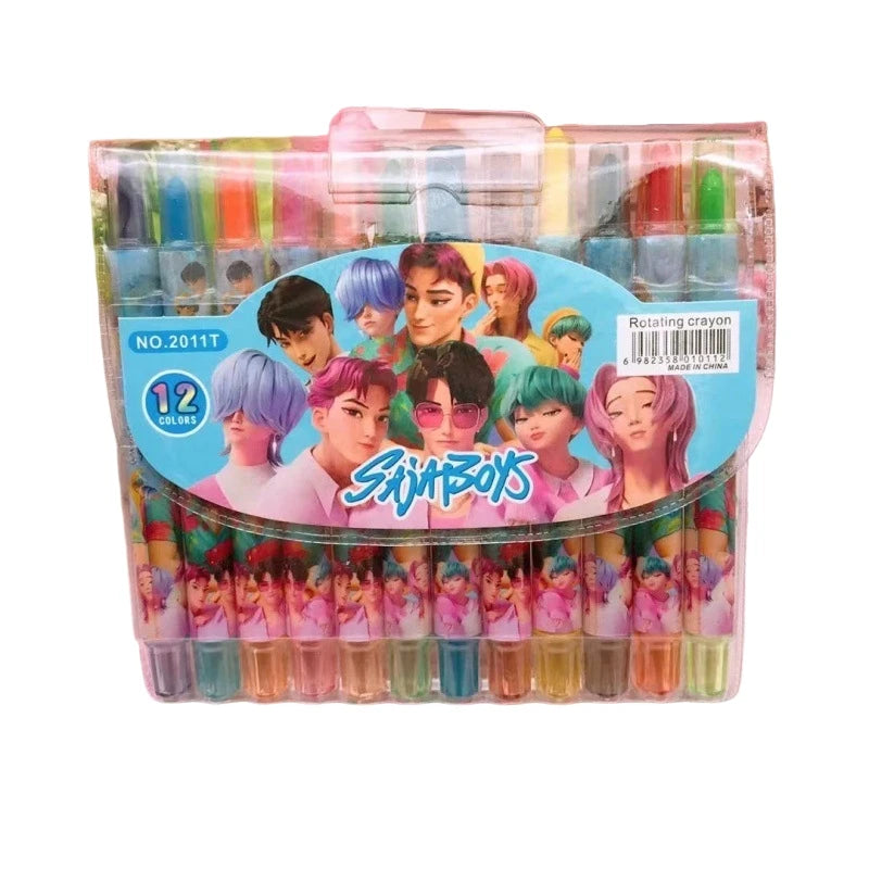 Popular rotating crayons girl group style 12 colors cute drawing tools for kids students daily coloring painting stationery
