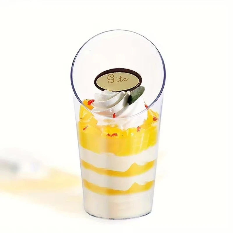 20/40PCS Disposable Dessert Cup Plastic Cup Tilted Circular Tasting Sample Birthday Wedding Appetizer Afternoon Tea Party