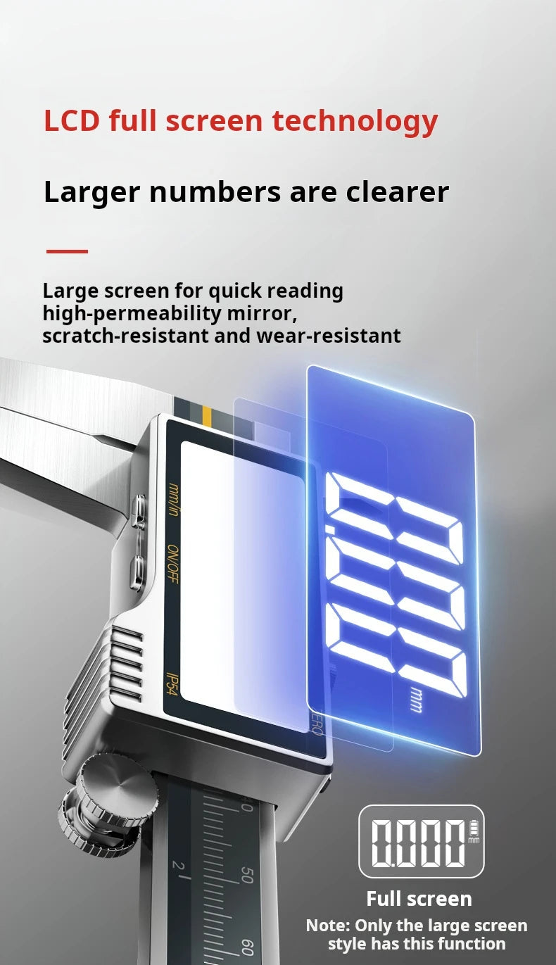 All-Metal IP54 Electronic Digital Display Vernier Calipers 0-150/200/300mm Stainless Steel HD Full Screen Caliper Measuring Tool