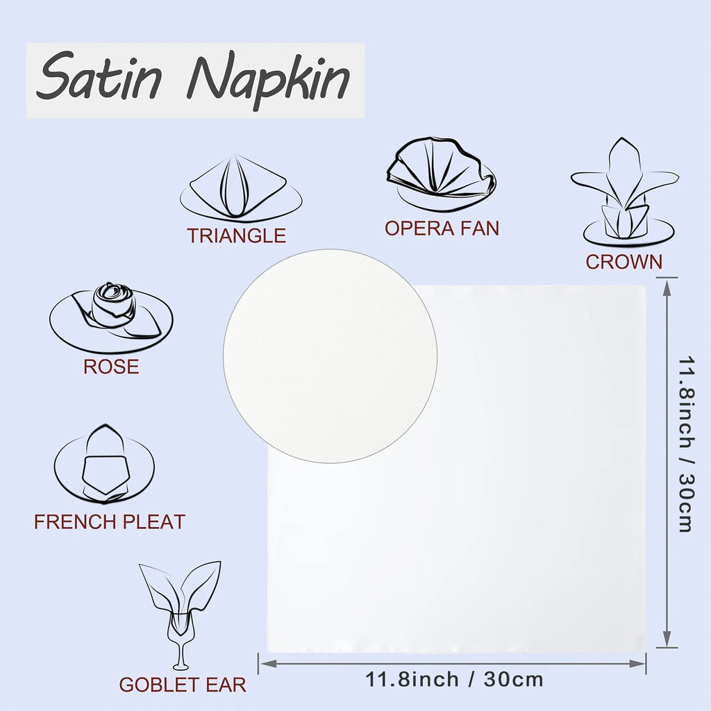 12pcs Silky Satin Dinner Napkins 30x30cm Polyester Square Table Napkins for Wedding Banquet Restaurant Birthday Party Decor