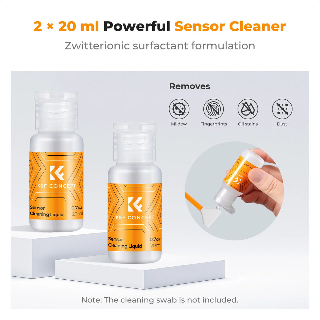 K&F CONCEPT 2pcs 20ML DSLR SLR Sensor Cleaner Liquid For Camera Lens PC Watch Phone Screen Glasses CCD/CMOS Sensor Clean Fluid