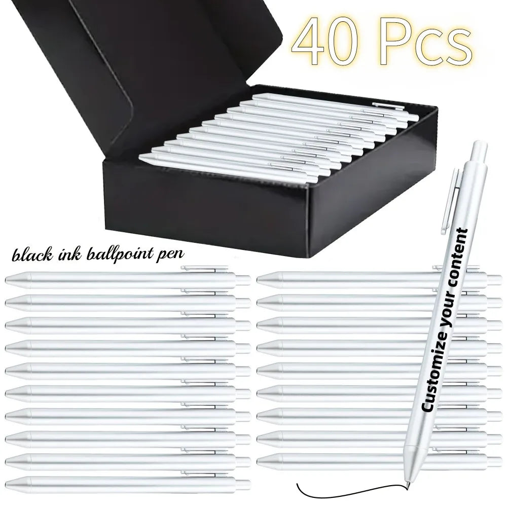 Custom 40pcs Luxury Ballpoint Pen Set with Black Gift Box Retractable Black Ink Laser-Engraved Text, Smooth Writing Pen 10/40pcs