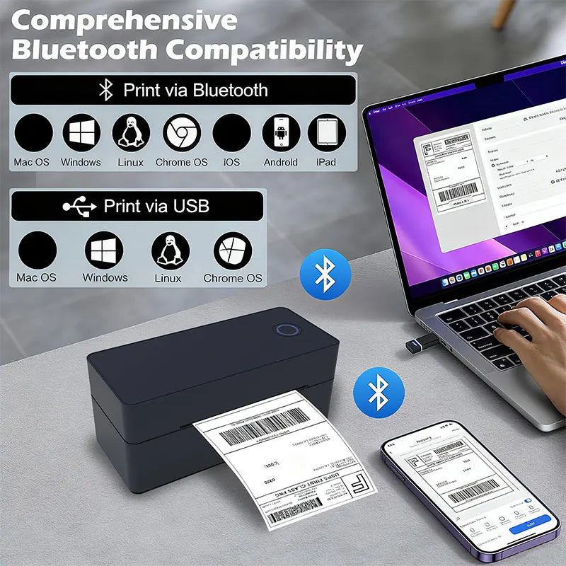Wireless Bluetooth Thermal Desktop Shipping Label Printer 4x6 Support Android Mac iPhone Windows - Shipping Label Printer