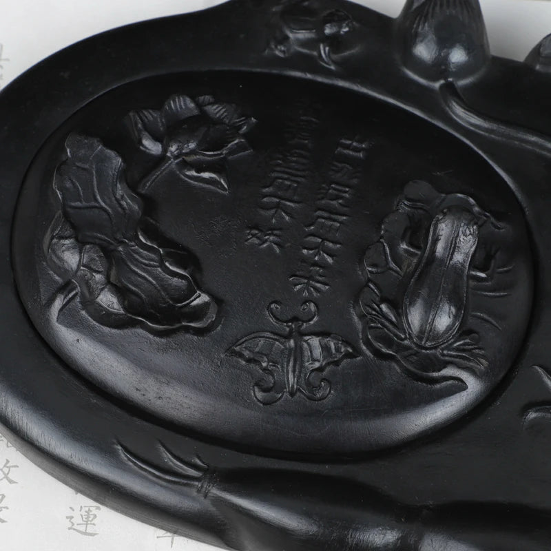 Carving Ink Stone Lotus Shaped Natural Calligraphy Rock Grinding Inkstone Plate Chinese Painting Calligraphie Strong Ink Inkslab