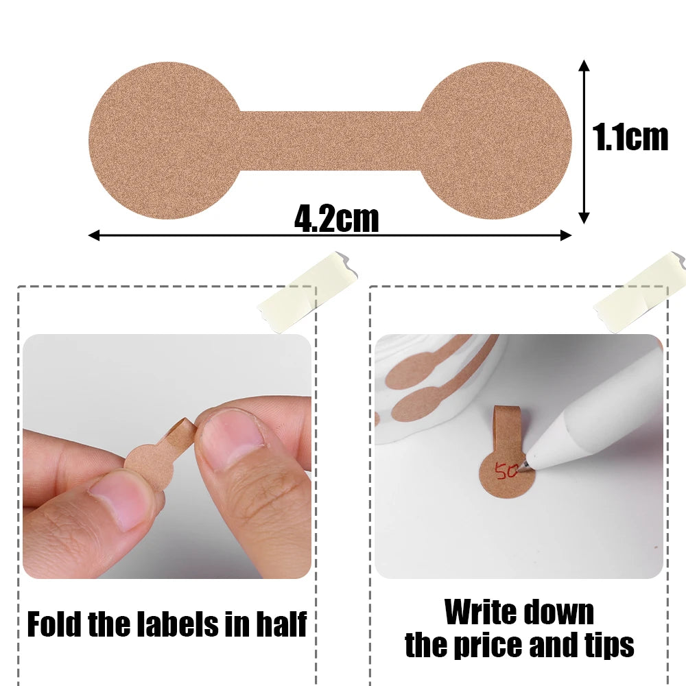 500Pcs/Roll Portable Jewelry Price Tag Brown Self Adhesive Barbell Stickers DIY Necklace Tool Ring Bracelet Exhibitor Packaging