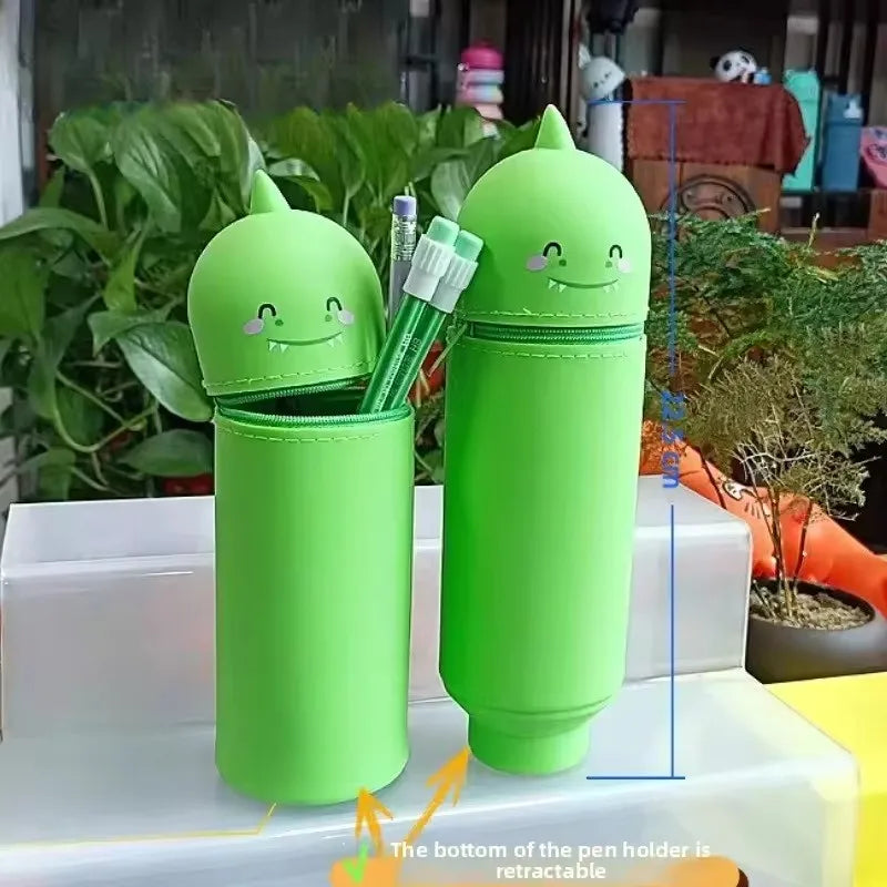 1PCS Kawaii Animals Silicone Telescoping Pencil Case Student Large Capacity Stationery Bag Giraffe/ Bee/Panda Learn Stationery