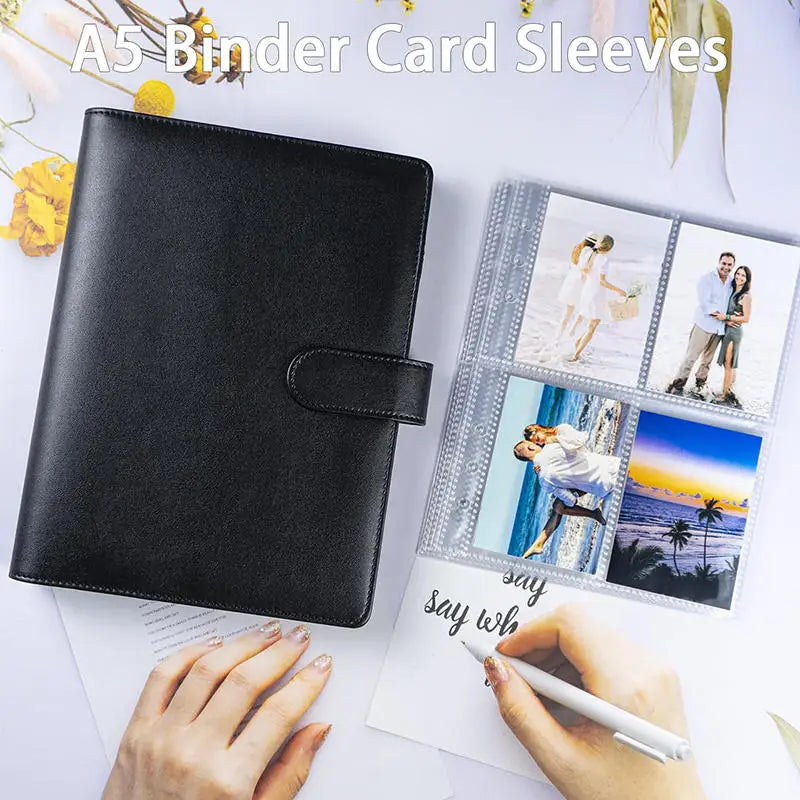A5 Notebook Photocard Binder with 4 Pockets Sleeves, 6 Ring  PU Leather Binder Loose Leaf Personal Organizer Photo Binder Book