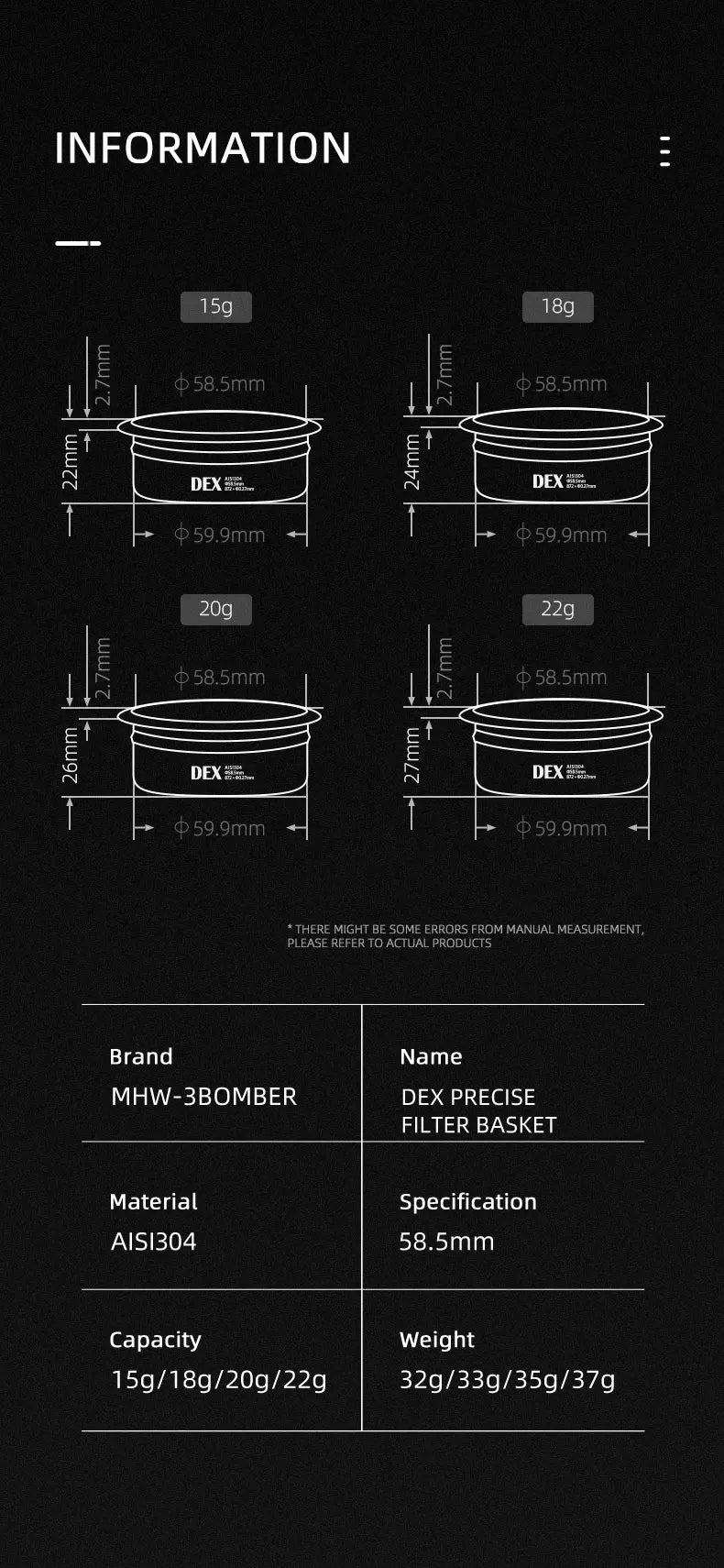 58.5mm Espresso Filter Baskets 15-20g Coffee Basket with Puck Screen Fit 58mm Espresso Portafilters Coffee Machine Accessories