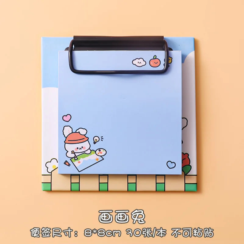 1pcs Cartoon Board Clip Sticky Note Book Student Ins Girl Memo Sticky Note Study Office Non-sticky Message Paper