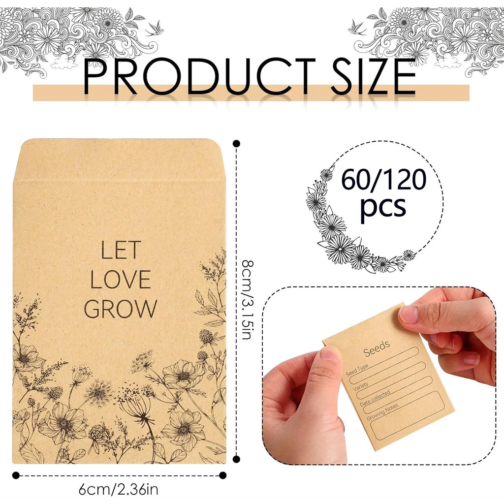 60/120 Pcs Seed Envelopes Bulk 2.36 x 3.15 Inch Seed Packets Envelopes Self Adhesive Small Paper Coin Envelopes Resealable Seed