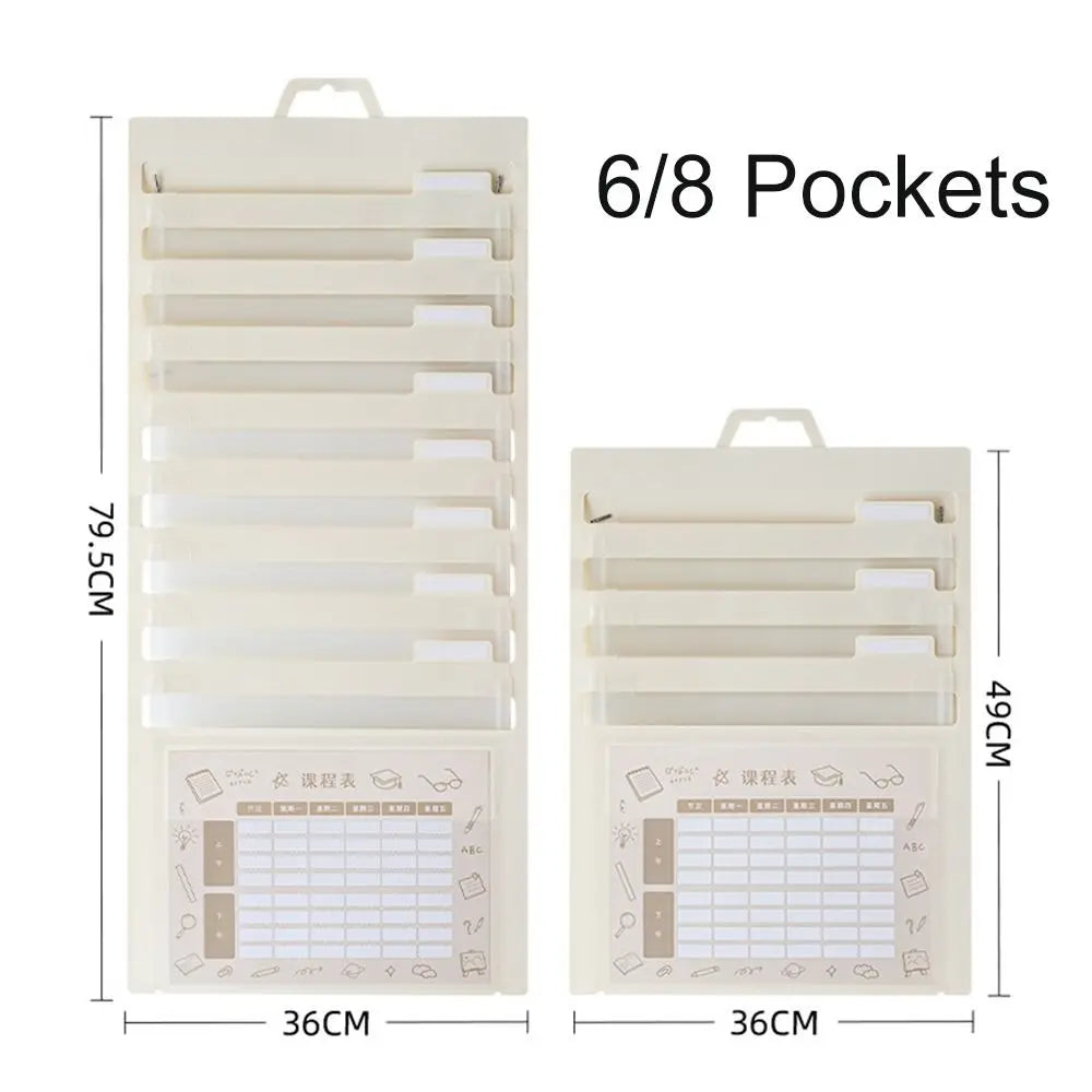 3/6/8 Pockets Wall Hanging File Folder Handheld Paper Organization A4 Paper Storage Bag Document Management