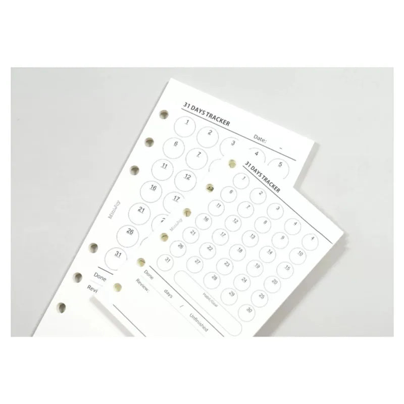 Fromthenon Minimalist Ledger Loose Leaf Paper A6A7 40 Sheets Target Tracking Clock in Replace Core Inner Pages