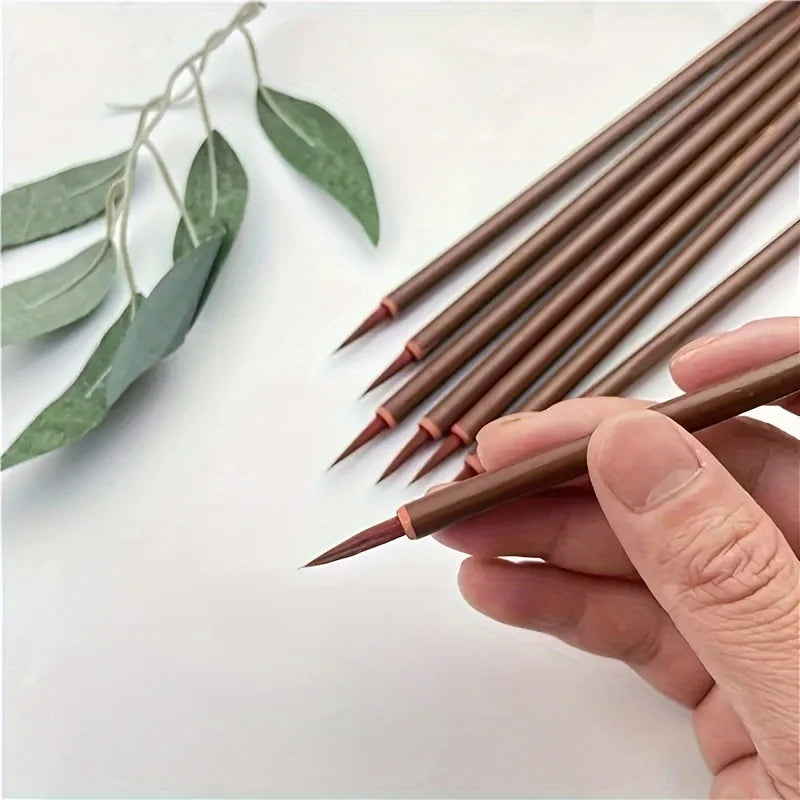 6Pcs/Set Chinese Calligraphy Brushes Hook Line Paint Pen Brush Painting Writing Small Regular Script Art Watercolor Ceamic Brush