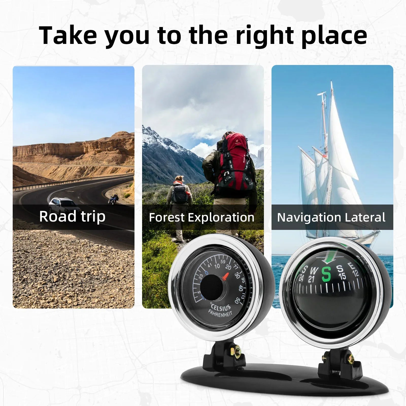 Car Compass Thermometer 2 in 1 Dashboard Navigation Guide Ball Compass Portable Accessories For Vehicle Car Auto Compass