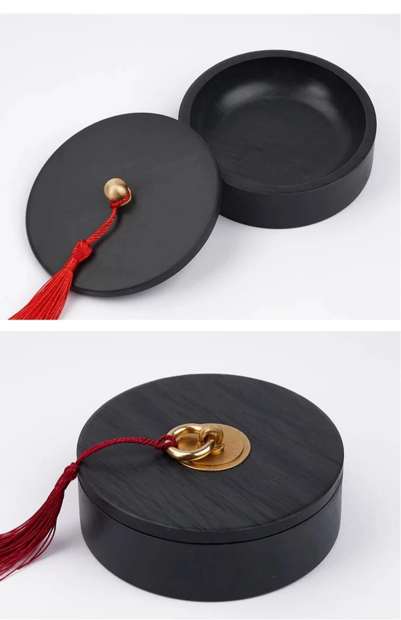 Natural Raw Stone Inkstone Chinese Brush Writing Painting Circular Inkstone Vintage She Inkstone Cartridge Calligraphy Supplies