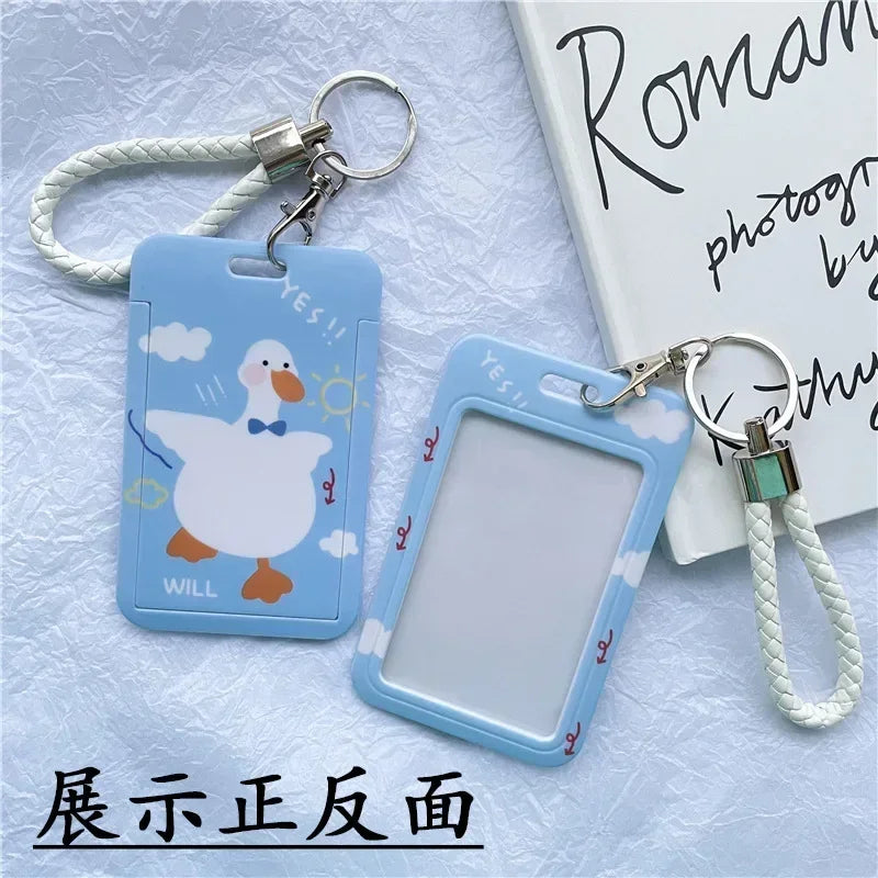 1Pc Solid Color Student Bus ID Card Protective Cover Keyring School Access Door Card Credit Card Holder Bag Set Key Chain