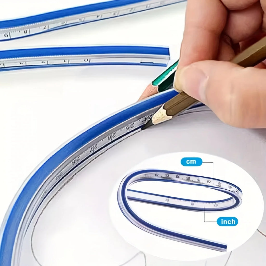 1pc Flexible Curve Ruler - Dual Scale, Multifunctional Plastic Tool for Office and School Design & Drawing, Drafting Equipment