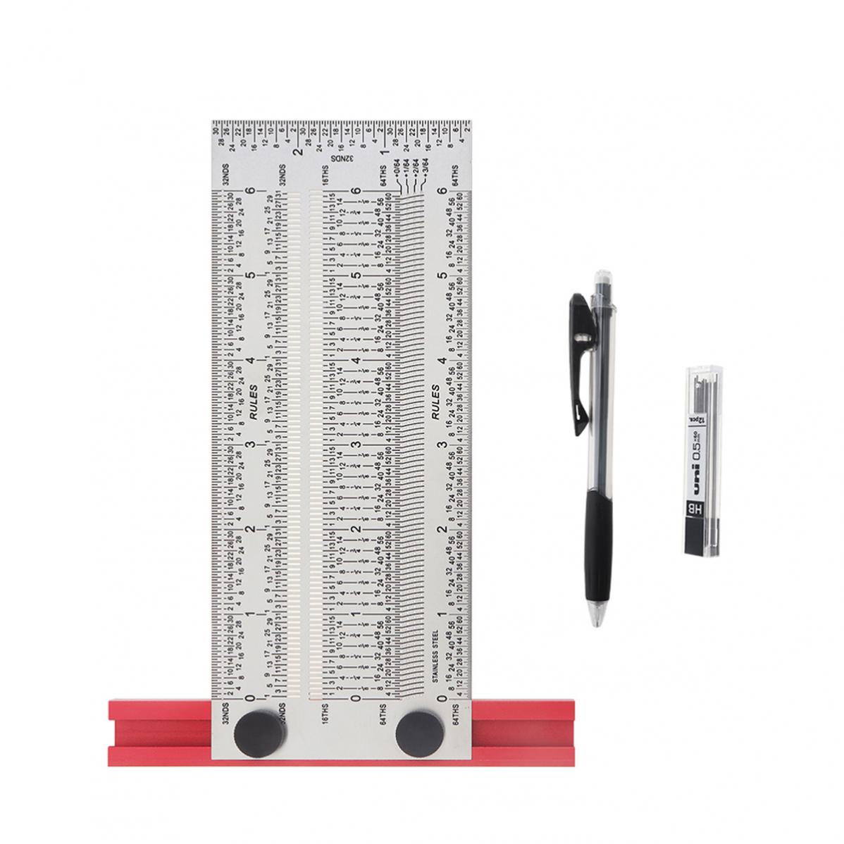 6/12 Inch Line Ruler Precision Marking 1/ 64" T Rule Woodworking Tools Stainless Steel Positioning Scribe Gauge with Marking Pen