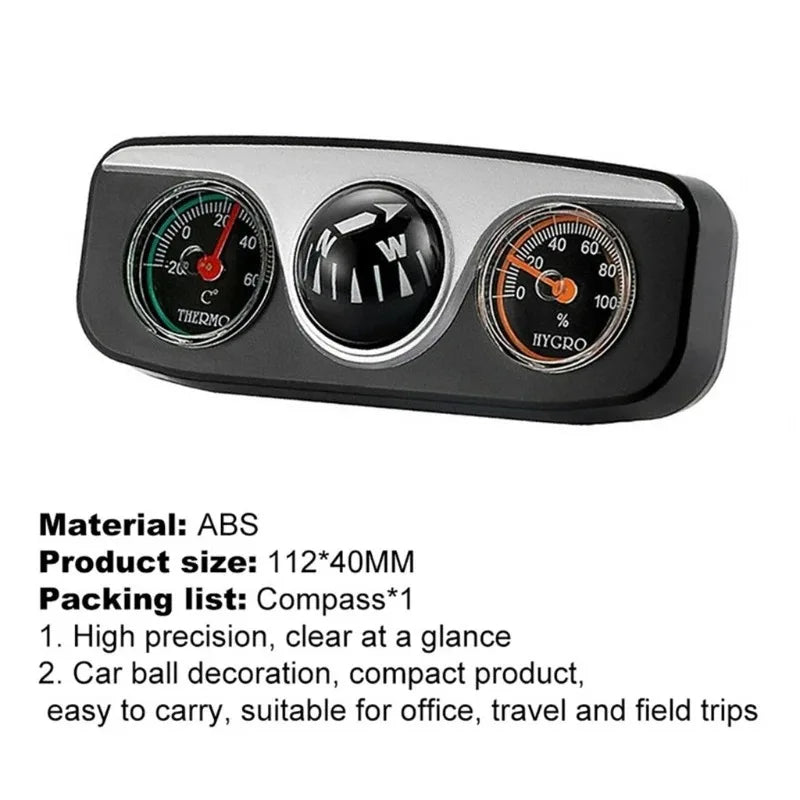 3-in-1 Multifunctional Vehicle Compass, High Precision, with Thermometer ABS Adhesive Navigation Ball for Ships, Vehicle Tools