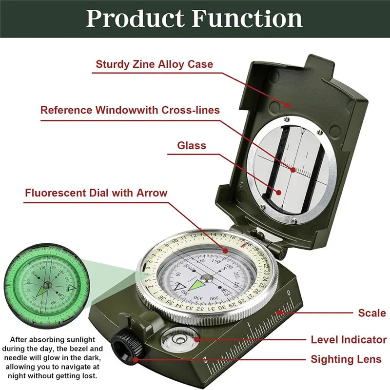 New Outdoor Compass Hiking Survival Compass with Clinometer,Waterproof Durable and Pocket-Sized Good for Camping Hunting Hiking