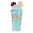 450ml Fashion Cartoon Ice Cream Straw Cup Adorable Plastic Bear Drinking Cup With Lid Milk Tea Cup For Women Girls Outdoor Home