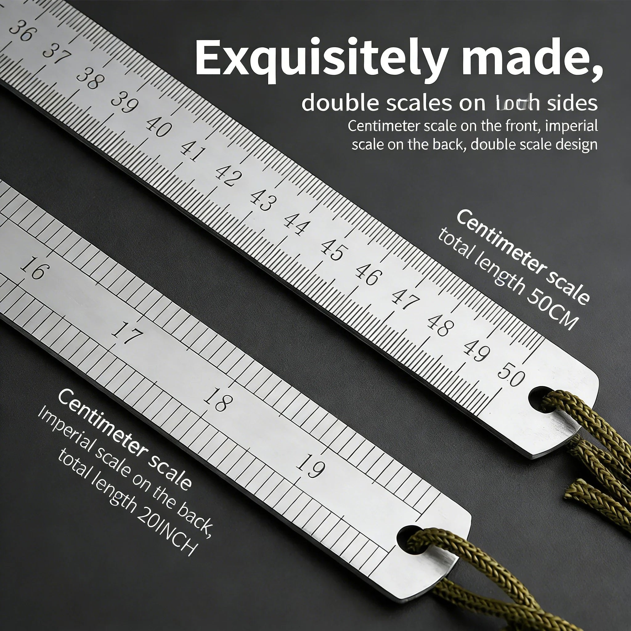 2.5mm Thick 50cm Stainless Steel Ruler Metric Inch Straightedge for Woodworking Construction Drafting Teaching and Measuring