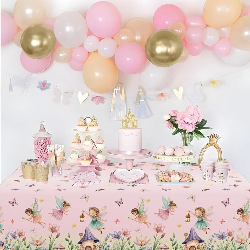 Spring Flowers Fairy Disposable Plastic Tablecloth Happy Birthday Party Decor Kids Wedding Birthday Party Supplies Baby Shower