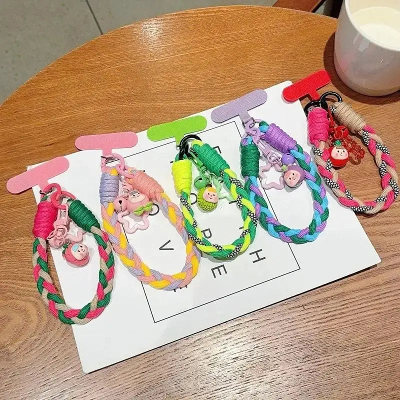Cute Creative Cartoon Mobile Phone Universal Lanyard Three-Color DYM Wrist Strap Hand-Woven Hand Rope Phone Hanging Accessories