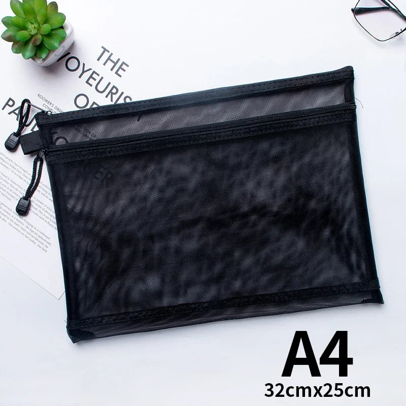 Nylon Mesh File Bag A4 A5 A6 Transparent Zipper Test Paper Information Bag Office Student Pen Bag Subject Bag Puzzle Storage Bag