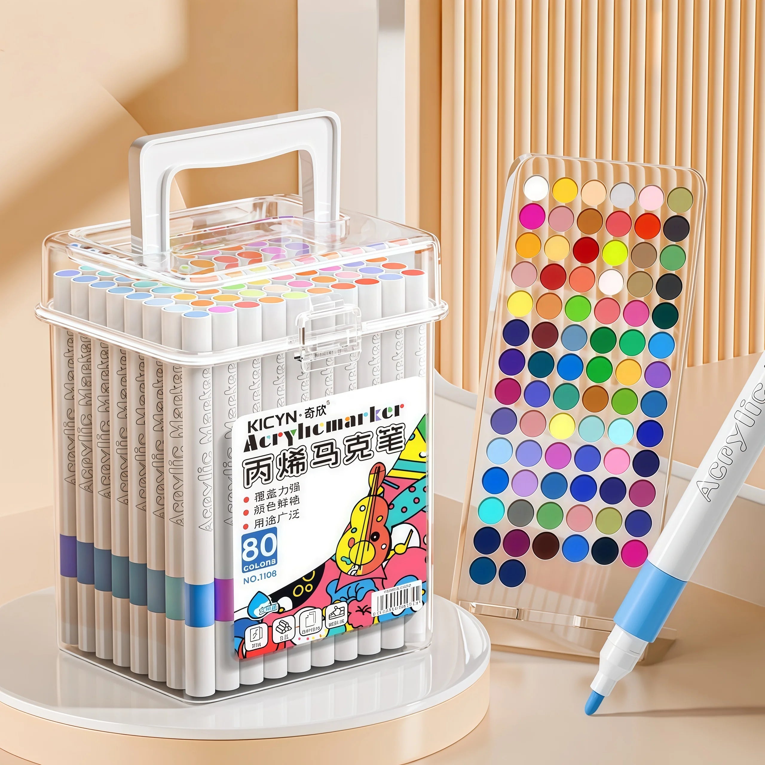 Water-Washable, Non-Bleeding, Layerable Acrylic Markers for Primary School Students - Waterproof, Bucket-Packed Colored Pens