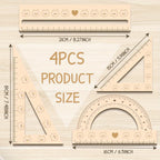 Elegant 4pcs 3mm Thick 2D Wooden Ruler Set Cute Students Math Classes Teacher Gifts Or Office Supplies Triangle Straight Ruler