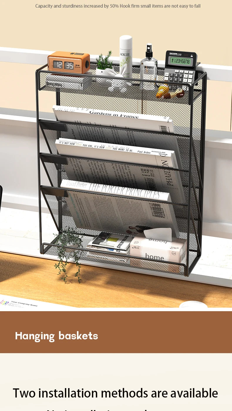 Desk File Organizer Mesh 5-Tier, Hanging Wall Mount Document Organization Stand, Desktop Vertical Mail Paper Folder Holder Rack