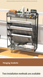 Desk File Organizer Mesh 5-Tier, Hanging Wall Mount Document Organization Stand, Desktop Vertical Mail Paper Folder Holder Rack