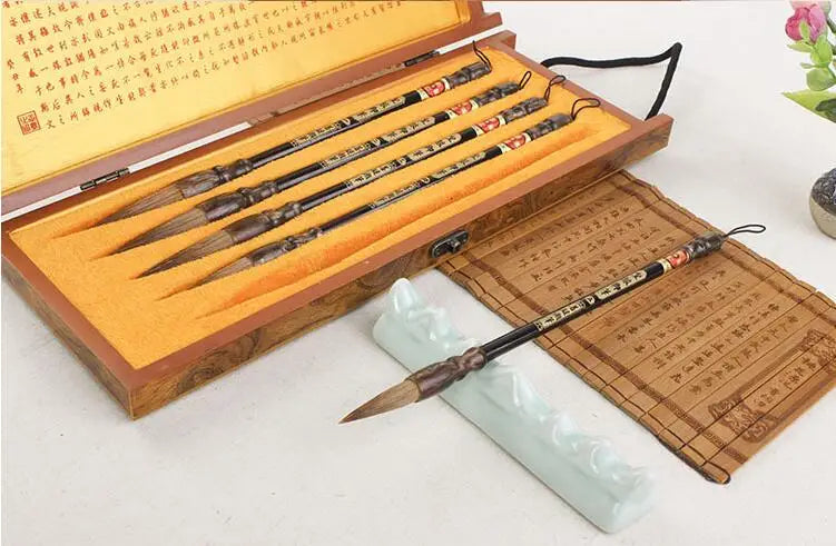 Calligraphy Brush Pen with Gift Box Traditional Chinese Painting Calligraphy Brushes Set Mixed Hair Regular Script Brush Art Pen