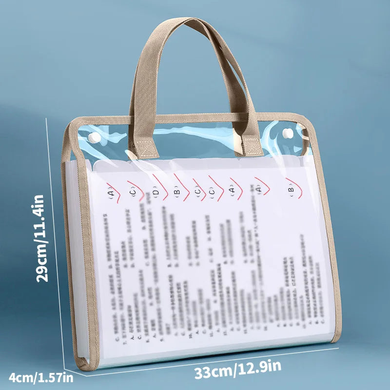 HUAJIE A4 Transparent Accordion File Bag, Waterproof Snap Folder for Students, Large Capacity Handheld Document Organizer